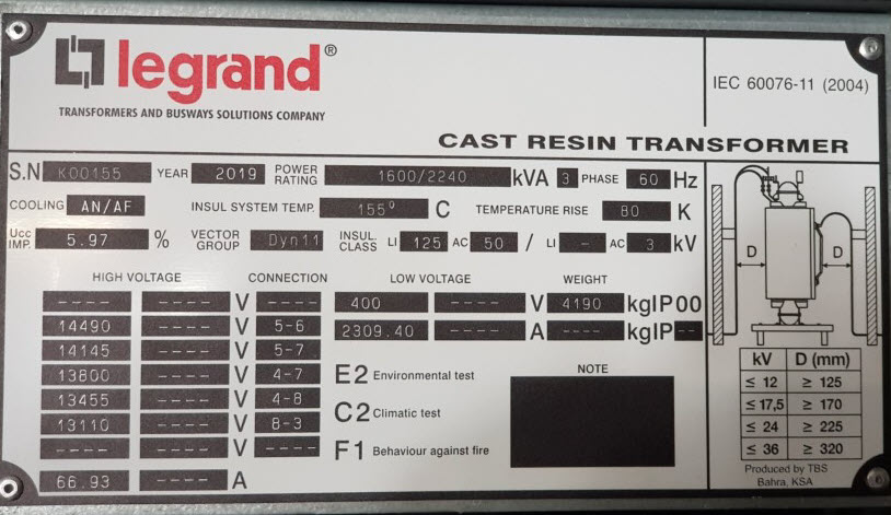 Transformer nameplate used in conditional form on engalaxy.com